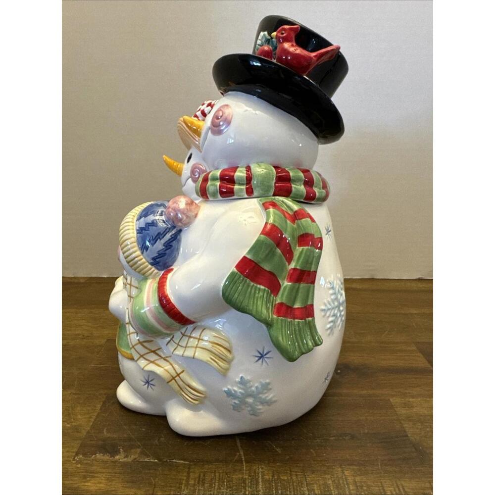 Vtg Fitz & Floyd "FROSTY FRIENDS" 12"H Cookie Jar Holiday NIB - Picture 7 of 9
